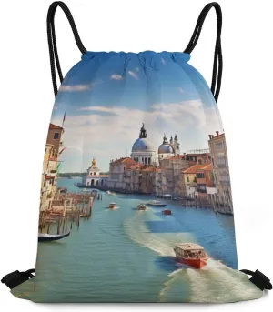 Drawstring Backpack Sport Gym Bag Water Resistant Sackpack Grand Canal in Italy Cinch Bag String Bag for Outdoor