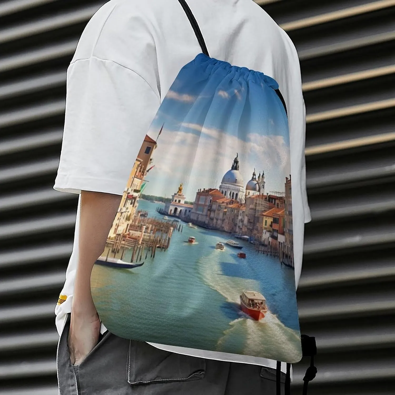 Drawstring Backpack Sport Gym Bag Water Resistant Sackpack Grand Canal in Italy Cinch Bag String Bag for Outdoor