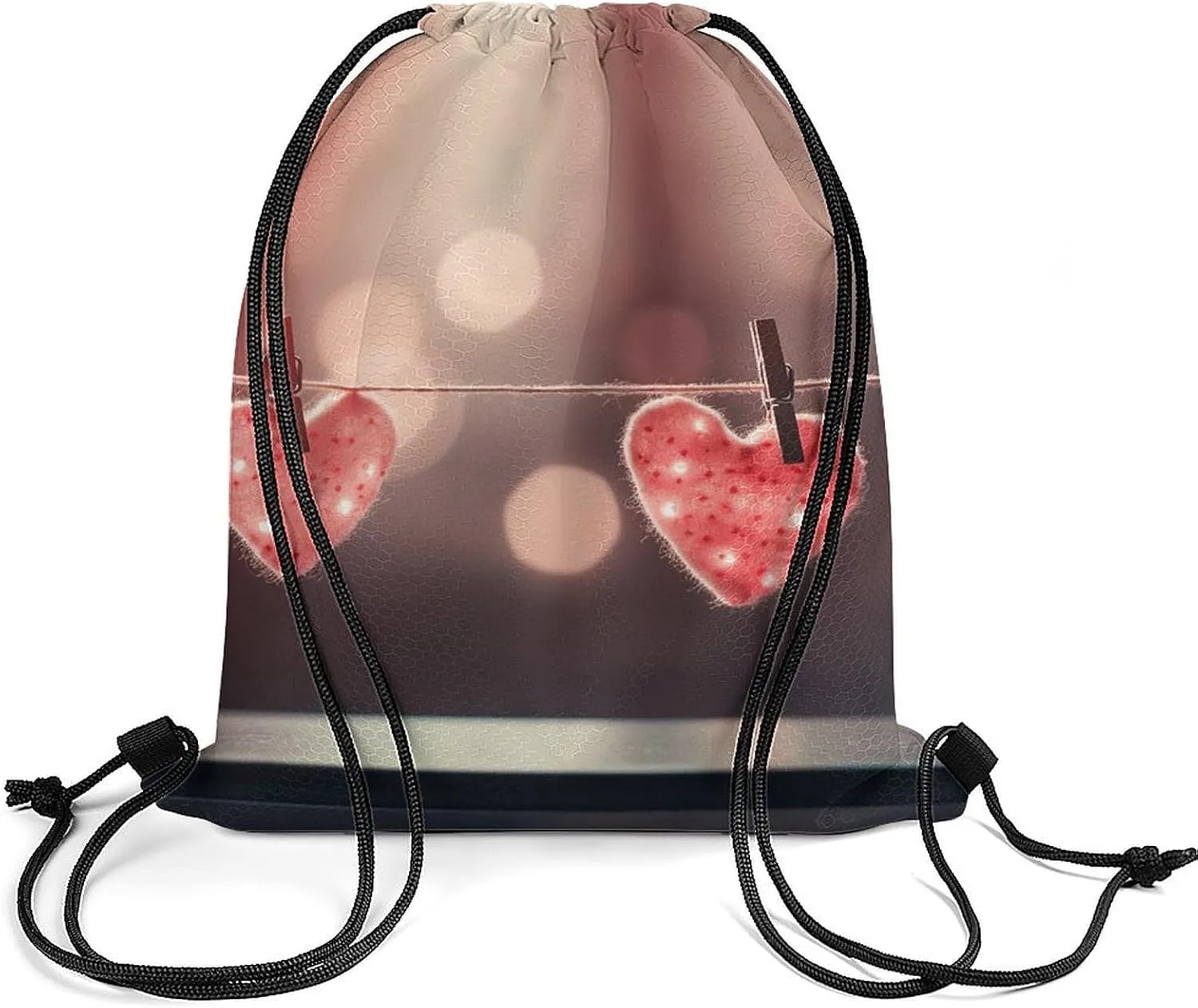 Drawstring Backpack Sport Gym Bag Water Resistant Sackpack Hanging Heart Shape Cinch Bag String Bag for Outdoor, 35*42cm