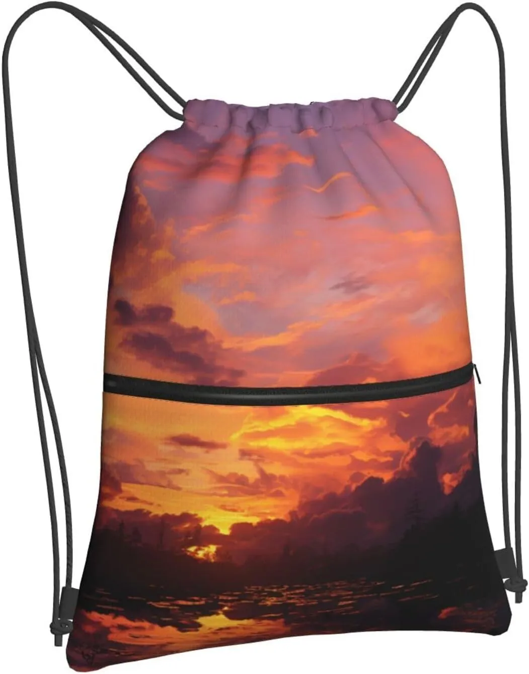 Drawstring Bag Gym Sack Drawstring Backpack Sport Gym Sack Cinch Bag Park at Sunset Sport Bags for Travel, Sunset at Dusk, One Size