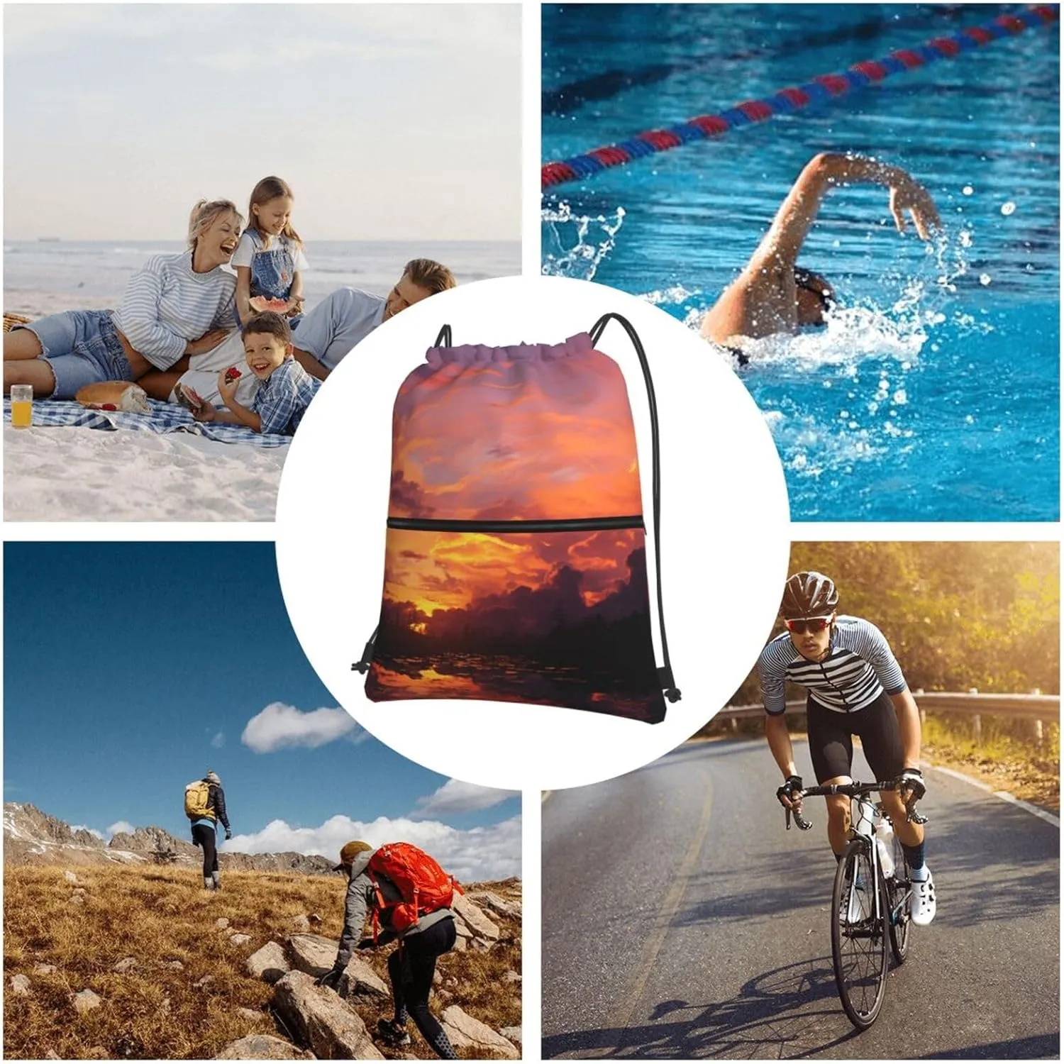Drawstring Bag Gym Sack Drawstring Backpack Sport Gym Sack Cinch Bag Park at Sunset Sport Bags for Travel, Sunset at Dusk, One Size