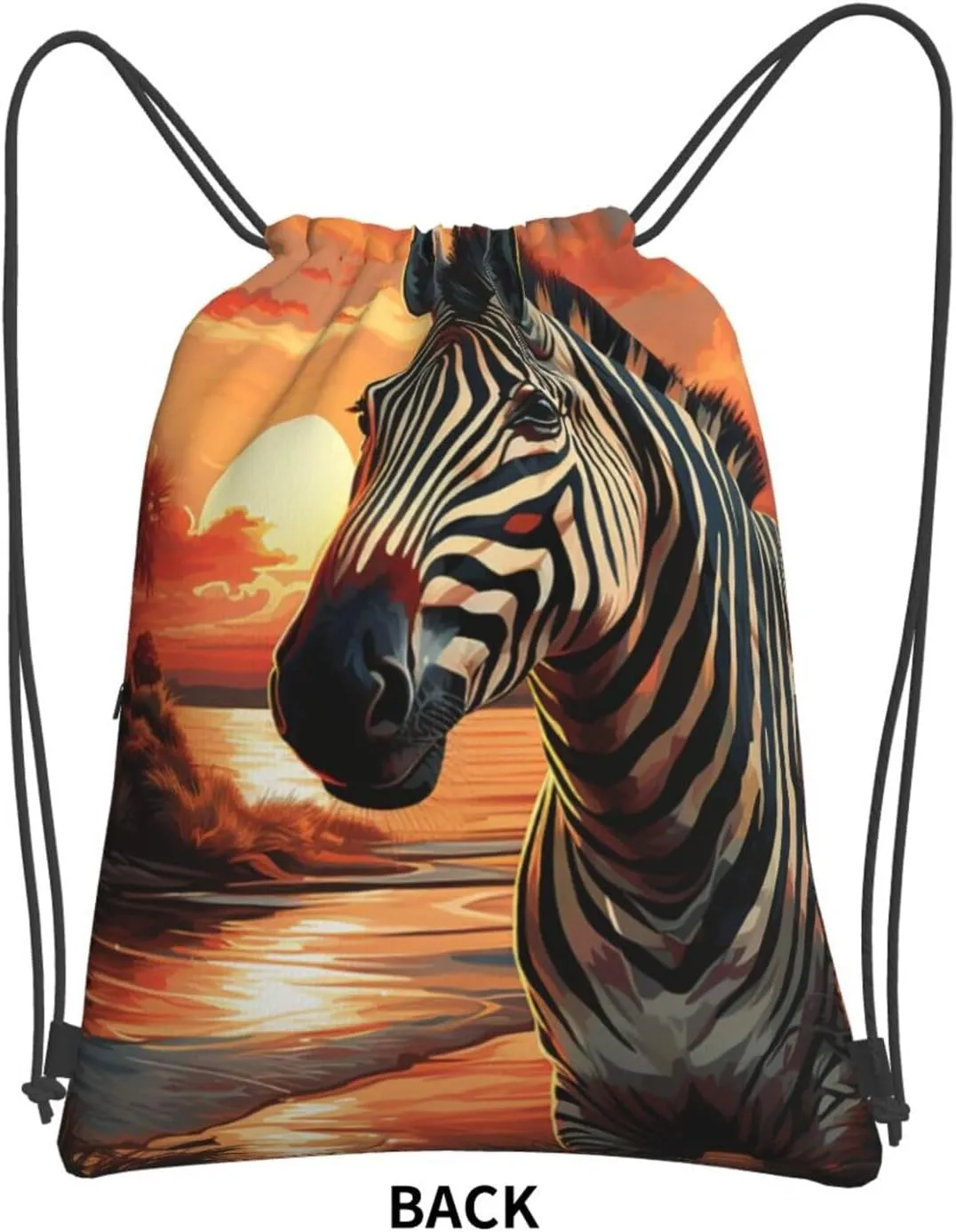 Drawstring Bag Gym Sack Drawstring Backpack Sport Gym Sack Cinch Bag Wolf Head Pattern Sport Bags for Travel, Sunset Zebra, One Size
