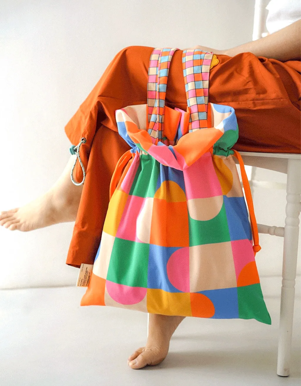 Drawstring Tote Bag - Bubble Block