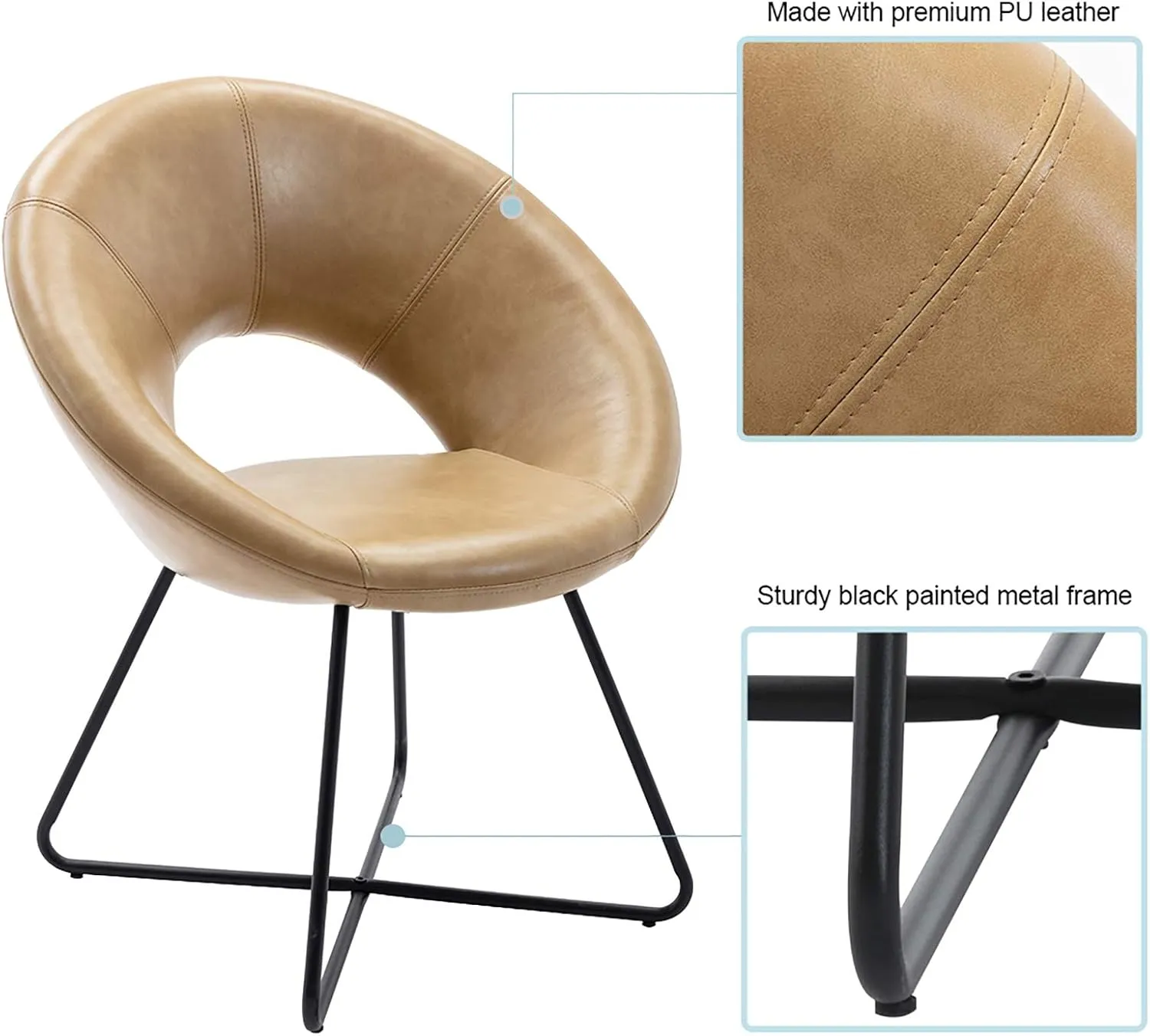 DUHOME Modern Accent Chairs Dining Chairs Arm Chair for Living Room Furniture Mid-Century Leisure Lounge Chairs with Black Metal Legs Industrial 1 PCS (Camel/Black Legs)