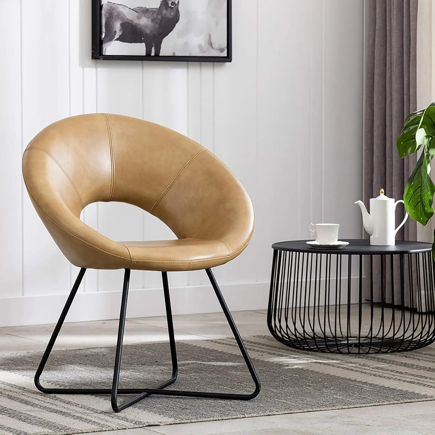 DUHOME Modern Accent Chairs Dining Chairs Arm Chair for Living Room Furniture Mid-Century Leisure Lounge Chairs with Black Metal Legs Industrial 1 PCS (Camel/Black Legs)