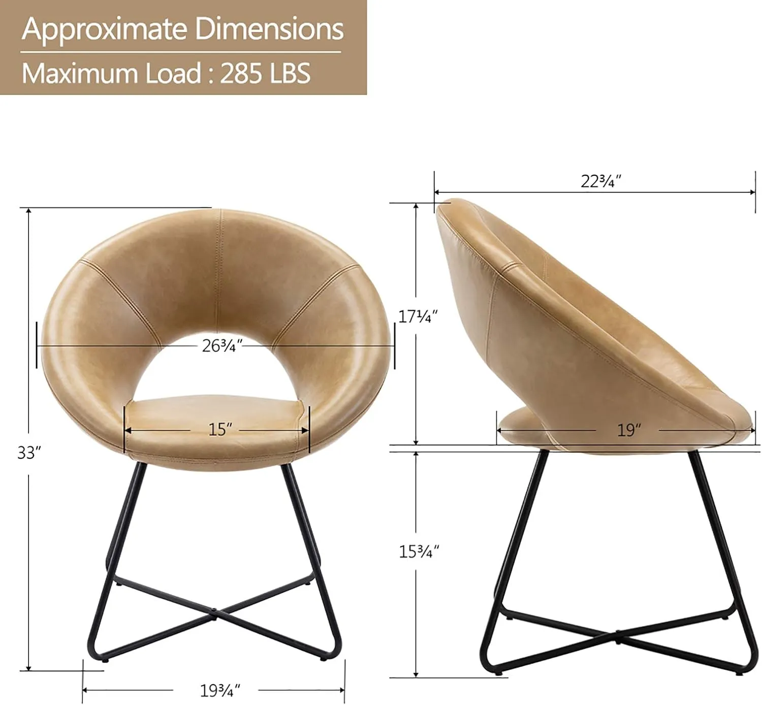 DUHOME Modern Accent Chairs Dining Chairs Arm Chair for Living Room Furniture Mid-Century Leisure Lounge Chairs with Black Metal Legs Industrial 1 PCS (Camel/Black Legs)