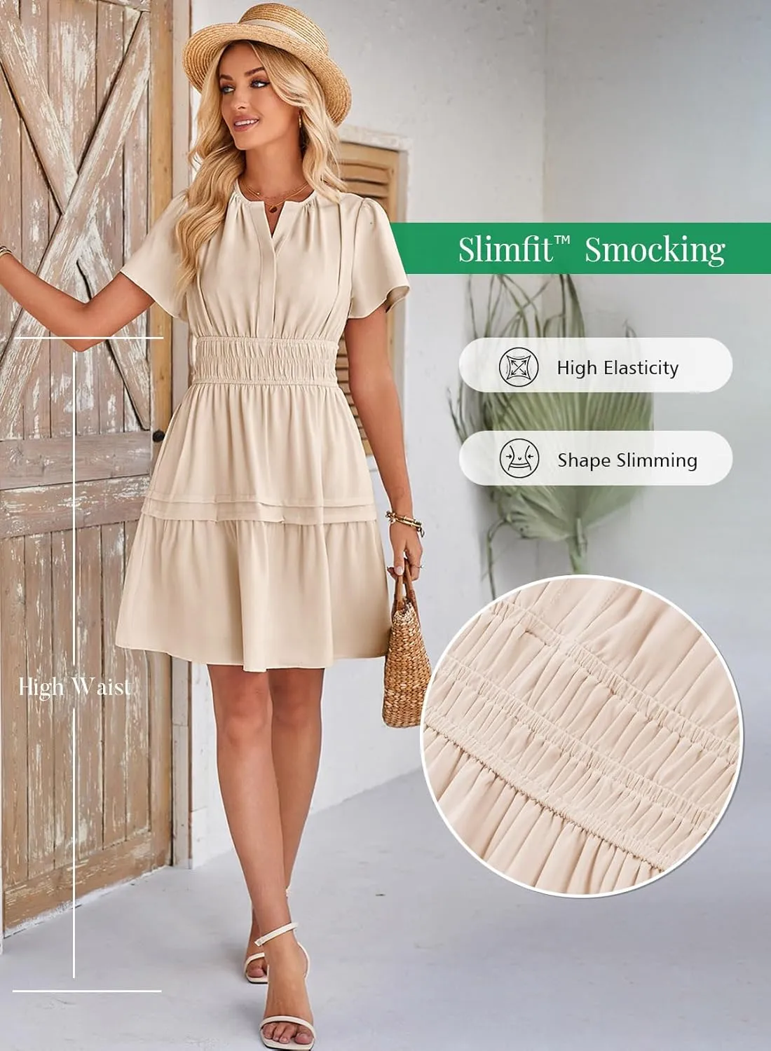 Duigluw Dresses for Women 2025 Casual Summer Short Sleeve V Neck Beach Mini A-Line Ruffle Flowy Dress