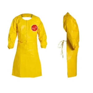 DuPont Tychem 2000 44-Inch Sleeved Apron with Elastic Cuffs, Neck Loop, Snaps, Waist Ties and Bound Seams, Yellow, 2X-Large, 25-Pack