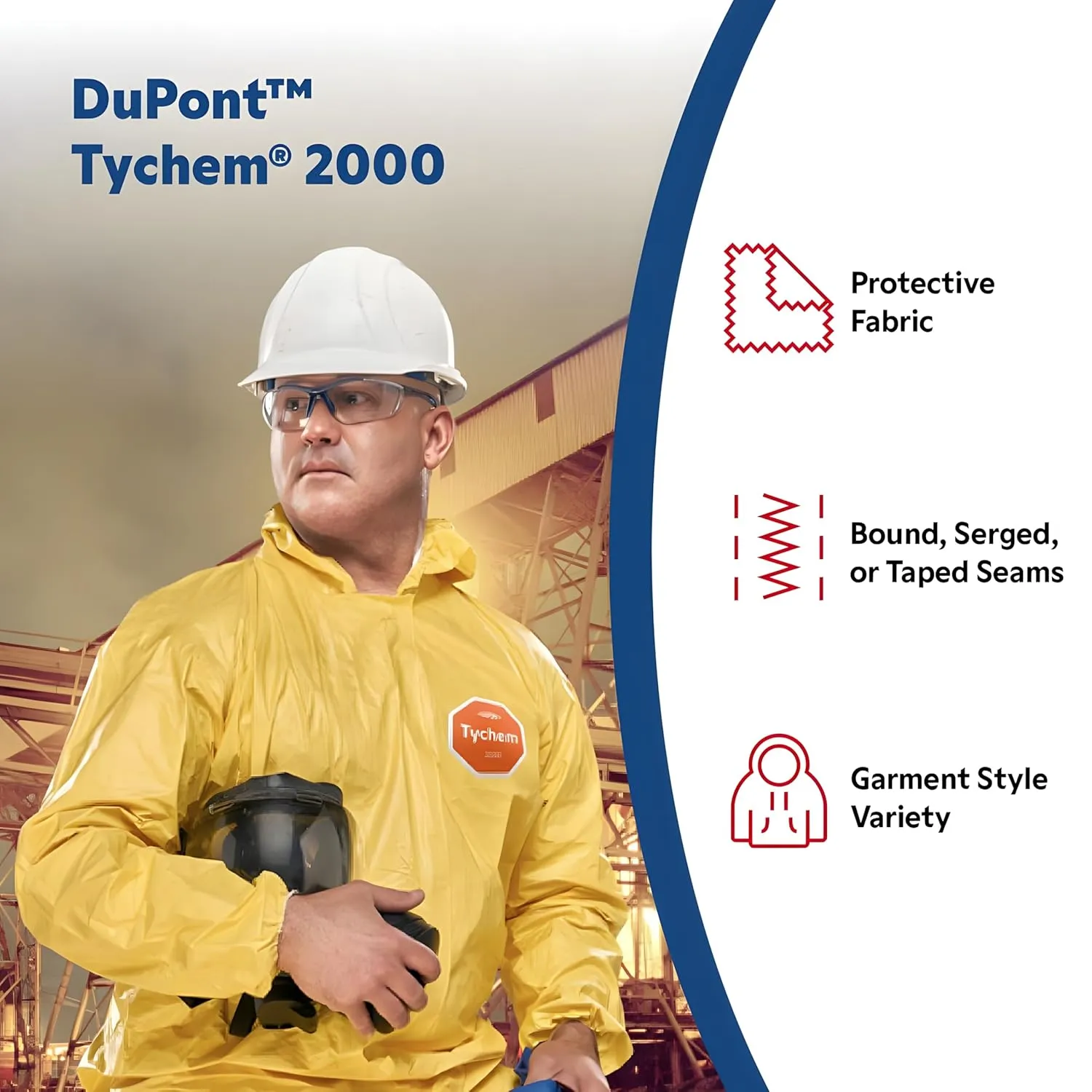 DuPont Tychem 2000 44-Inch Sleeved Apron with Elastic Cuffs, Neck Loop, Snaps, Waist Ties and Bound Seams, Yellow, 2X-Large, 25-Pack