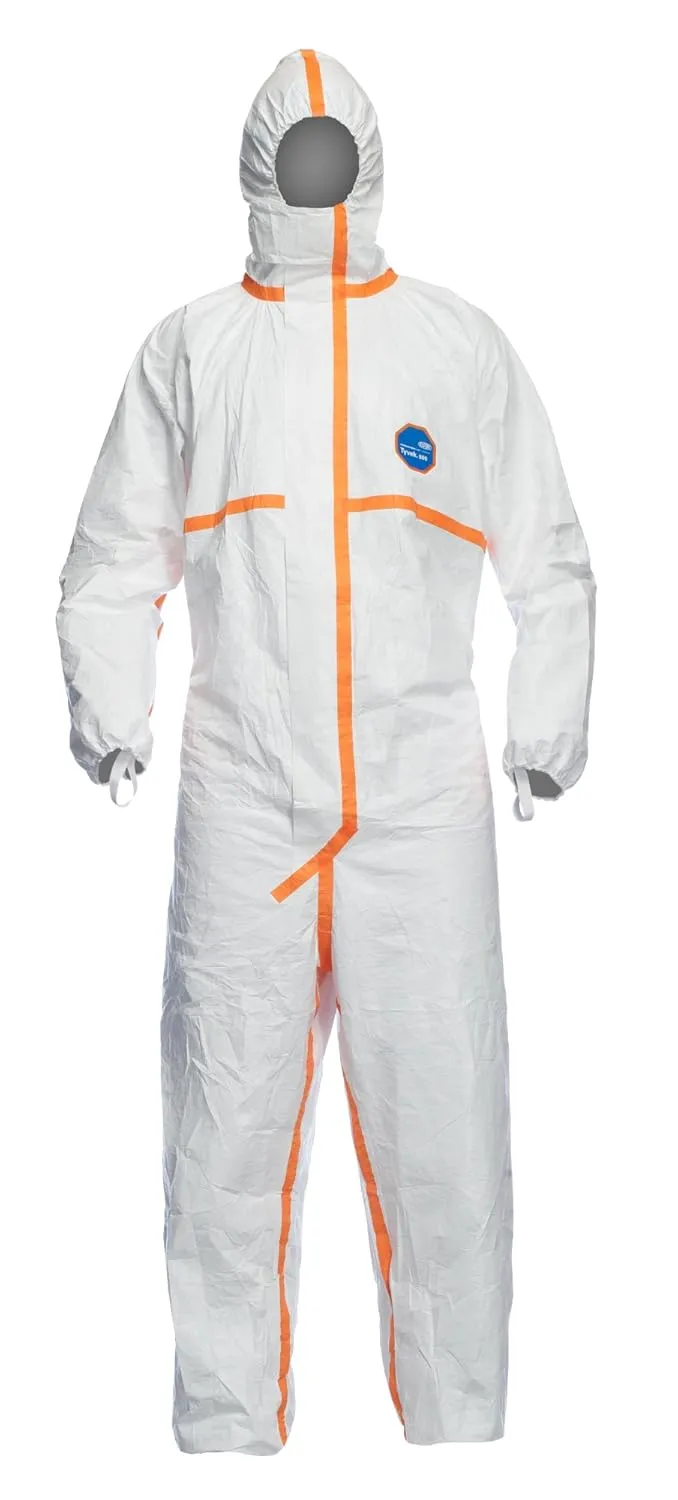 DuPont TYVEK-800J_XL CE-Certified Cat-III Type-3/4/5/6 Chemical Protective Coverall Suit with Sealed Bag, White, X-Large