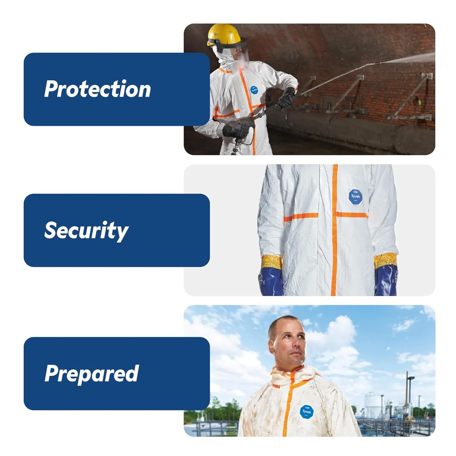 DuPont TYVEK-800J_XL CE-Certified Cat-III Type-3/4/5/6 Chemical Protective Coverall Suit with Sealed Bag, White, X-Large