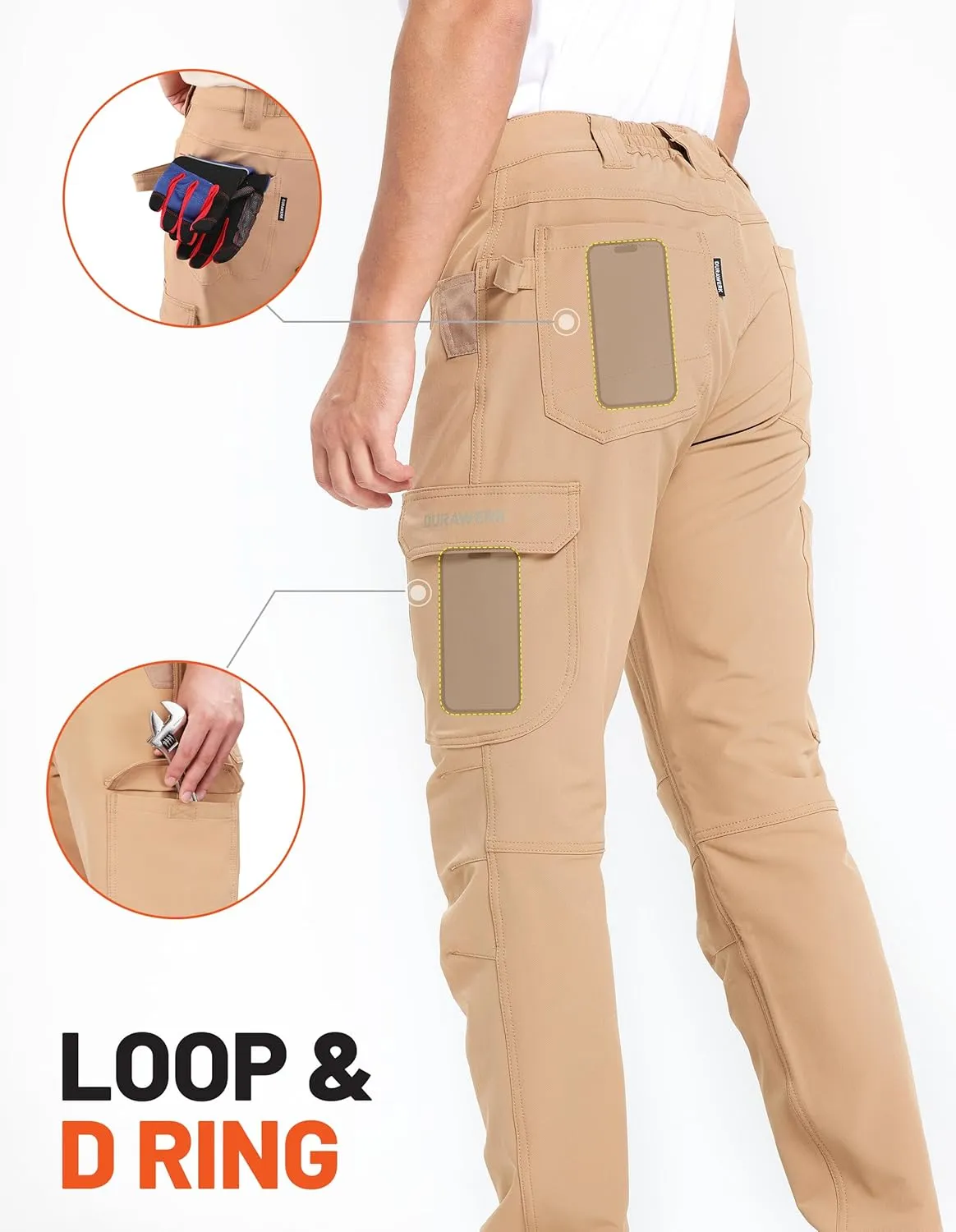 DURAWERK Men's 4-Way Stretch Cargo Pants, Work Pants, Durable Tactical Pants, Lightweight EDC Hiking Pants for Outdoor