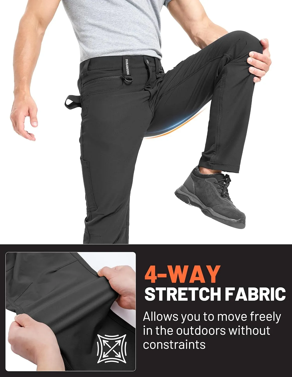 DURAWERK Men's 4-Way Stretch Cargo Pants, Work Pants, Durable Tactical Pants, Lightweight EDC Hiking Pants for Outdoor