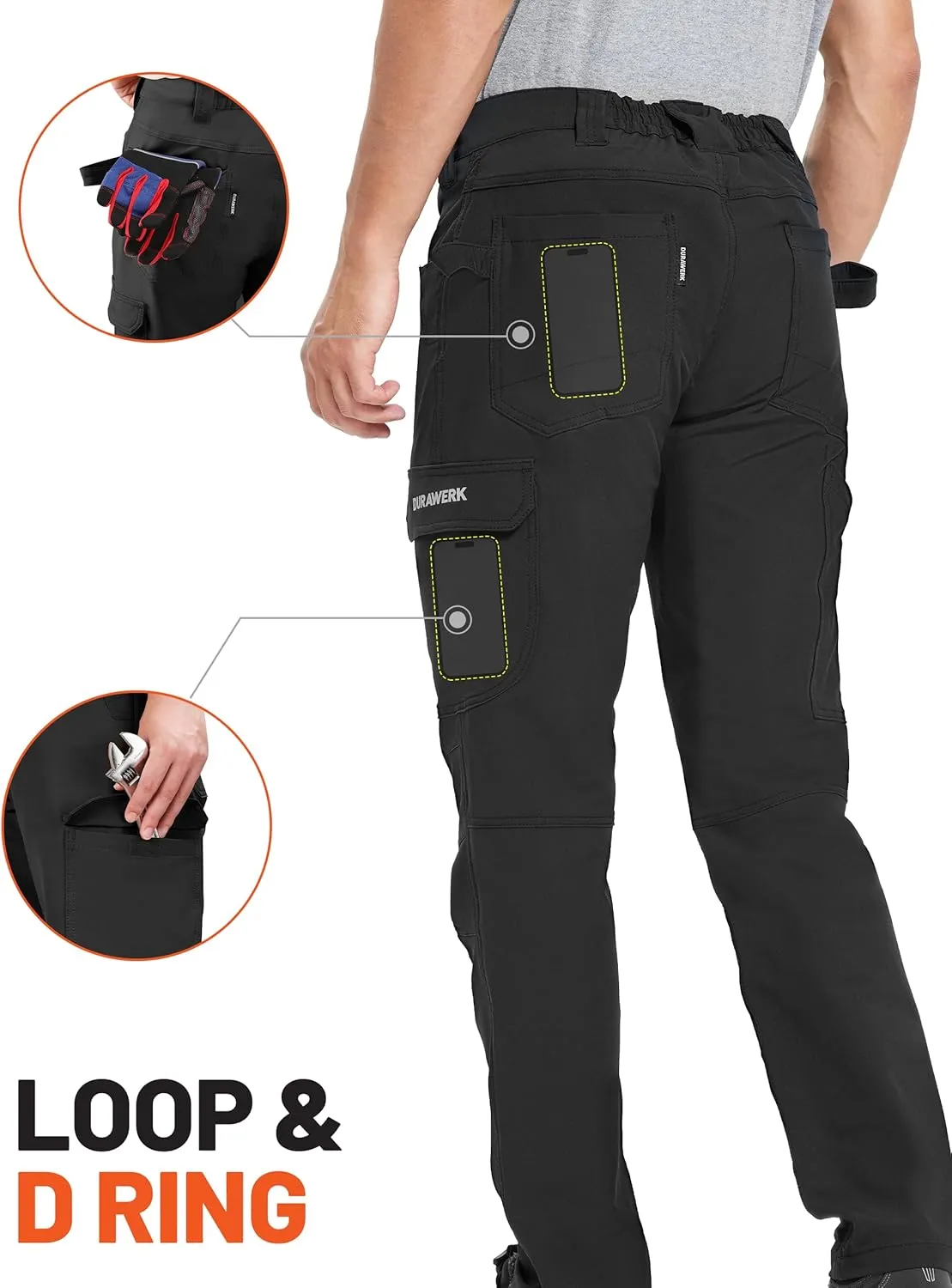 DURAWERK Men's 4-Way Stretch Cargo Pants, Work Pants, Durable Tactical Pants, Lightweight EDC Hiking Pants for Outdoor