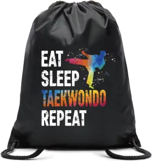 Eat Sleep Taekwondo Repeat Drawstring Waterproof Backpack, Sports Bag for Men and Women, Player Gifts