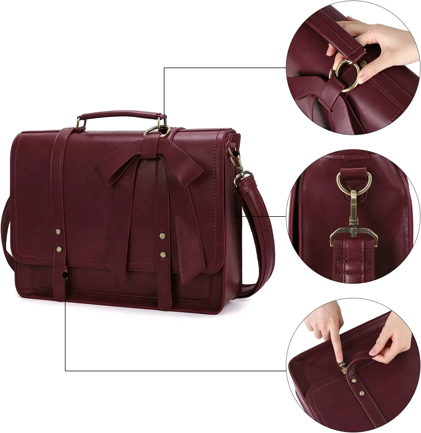 ECOSUSI Laptop Bag for Women Briefcase Bag PU Leather Messenger College Satchel fit 15.6" Computer