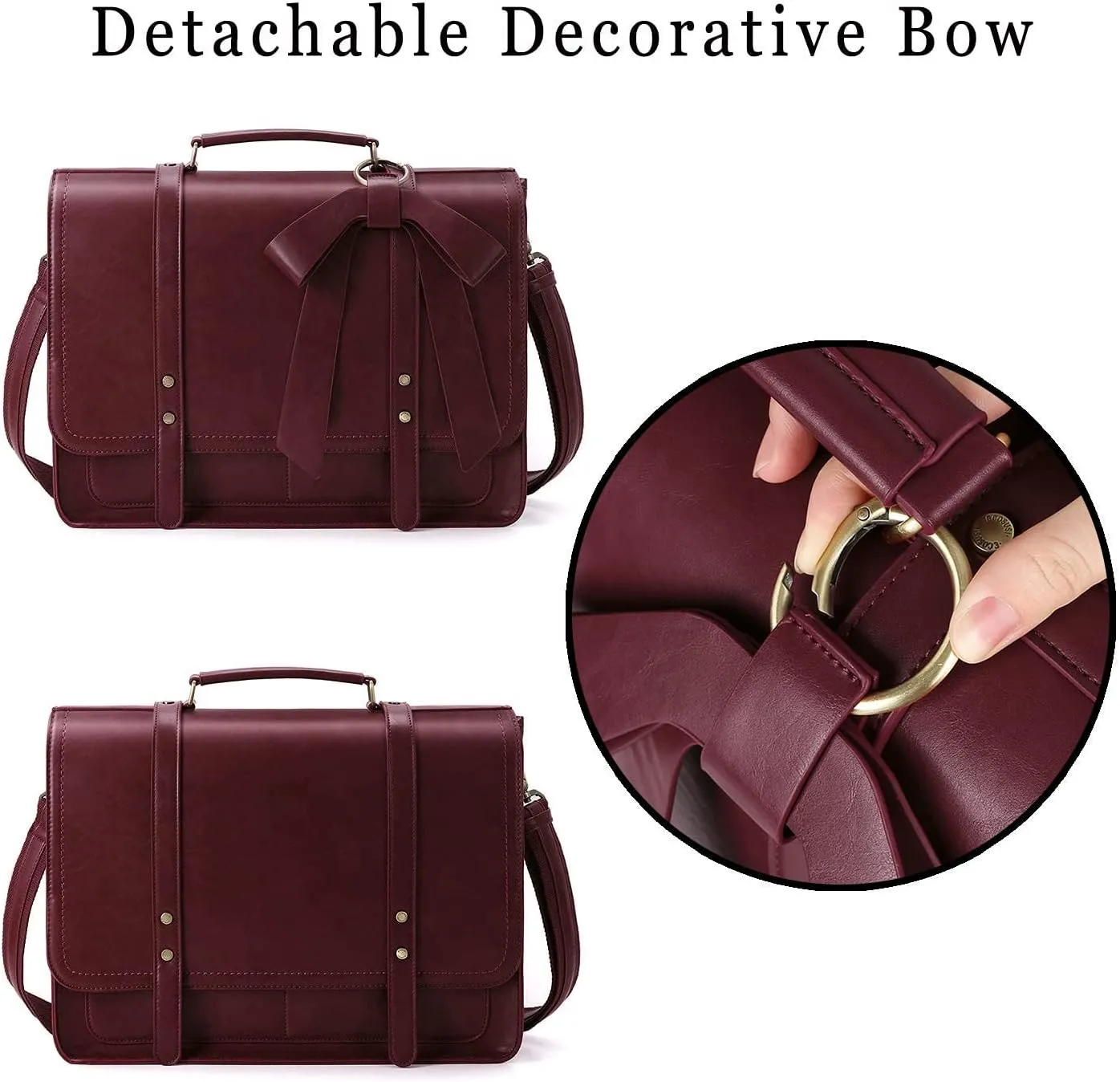 ECOSUSI Laptop Bag for Women Briefcase Bag PU Leather Messenger College Satchel fit 15.6" Computer
