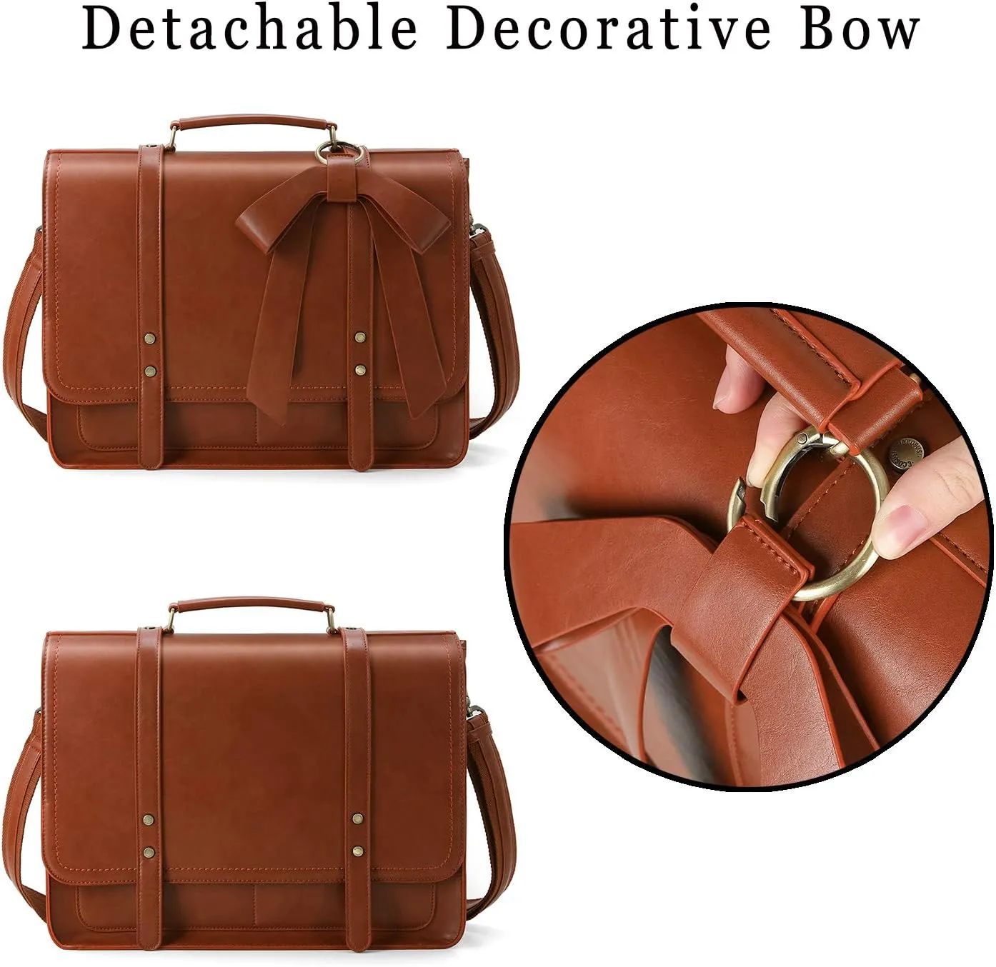 ECOSUSI Women Briefcase PU Leather Laptop Bag College Satchel fit 15.6" Laptop