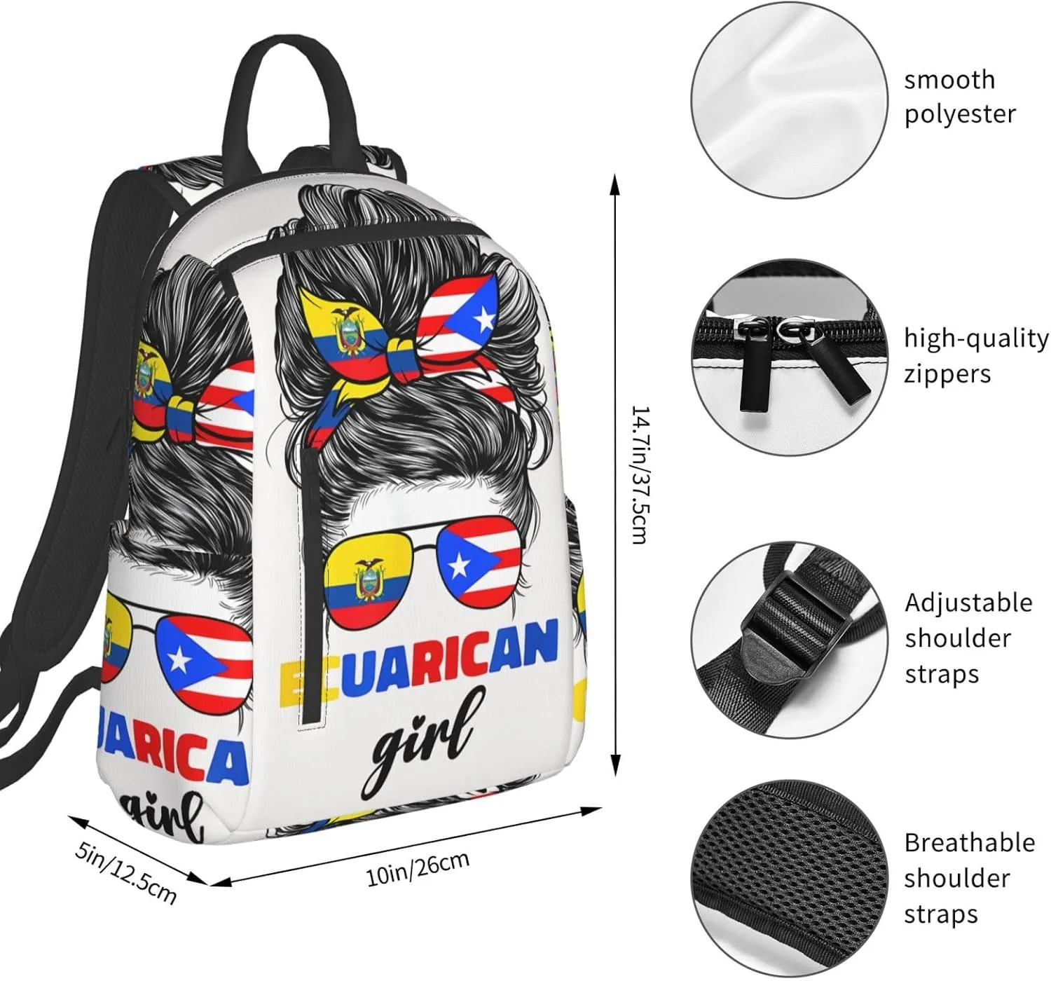 Ecuadorian Puerto Rican Rico Ecuador Flag Women Casual Backpacks Large Capacity Laptop Backpack Sports Fitness Rucksack Travel Carry-On Daypack Work Bag for Outdoor Camping
