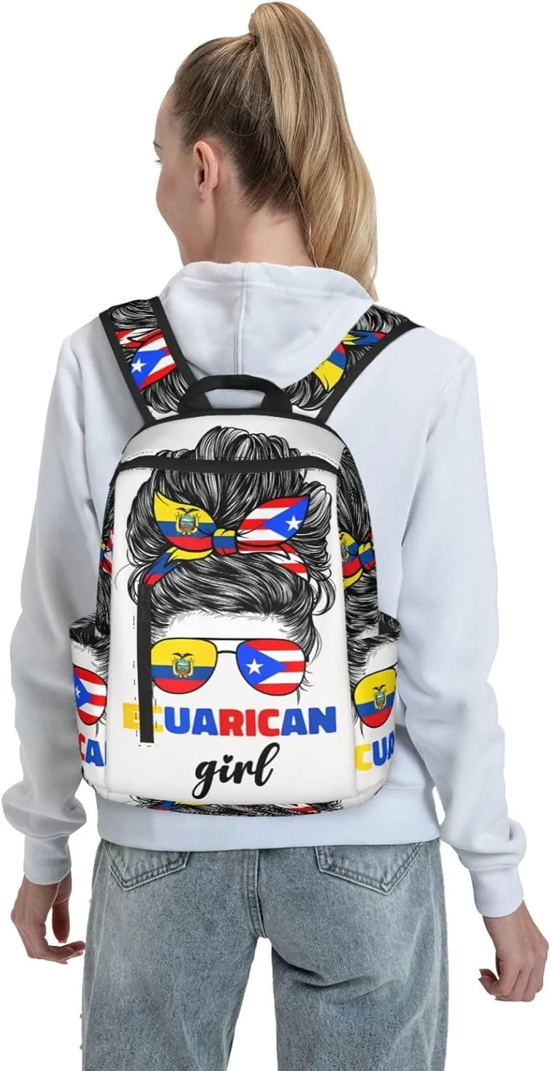 Ecuadorian Puerto Rican Rico Ecuador Flag Women Casual Backpacks Large Capacity Laptop Backpack Sports Fitness Rucksack Travel Carry-On Daypack Work Bag for Outdoor Camping