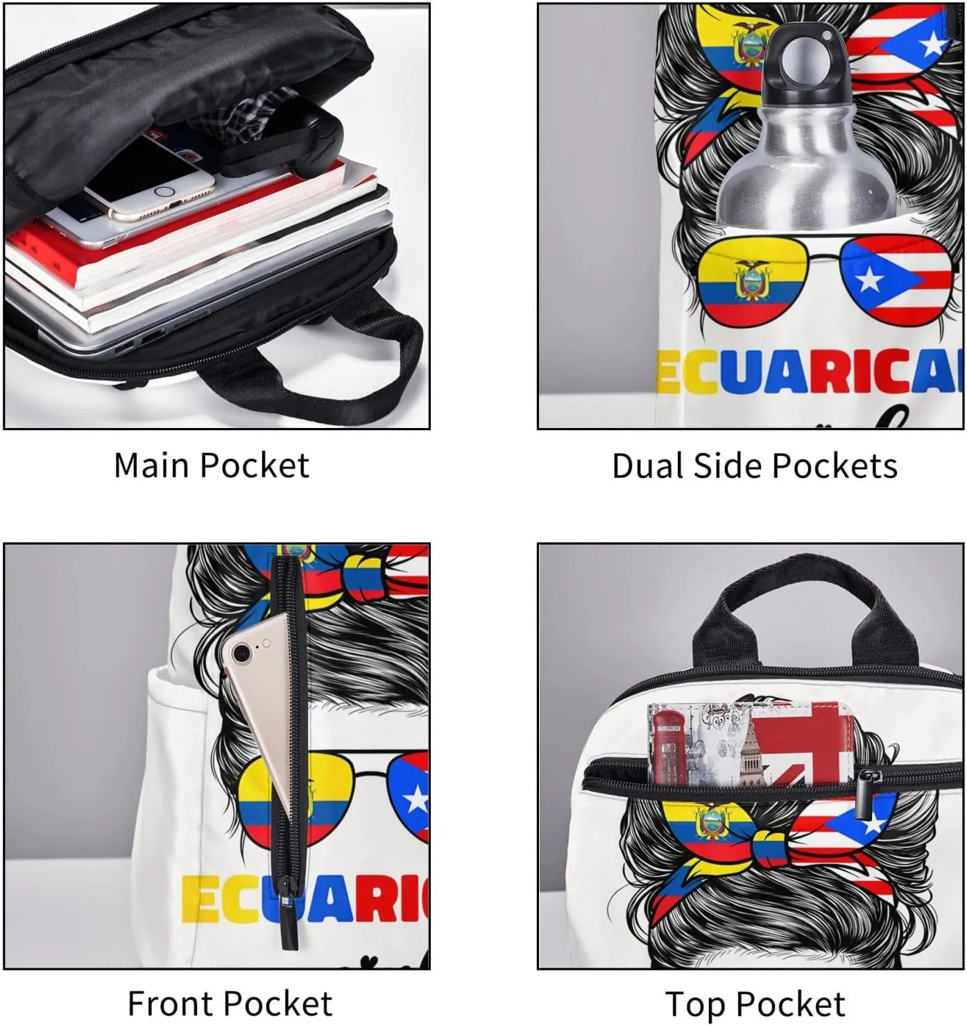 Ecuadorian Puerto Rican Rico Ecuador Flag Women Casual Backpacks Large Capacity Laptop Backpack Sports Fitness Rucksack Travel Carry-On Daypack Work Bag for Outdoor Camping