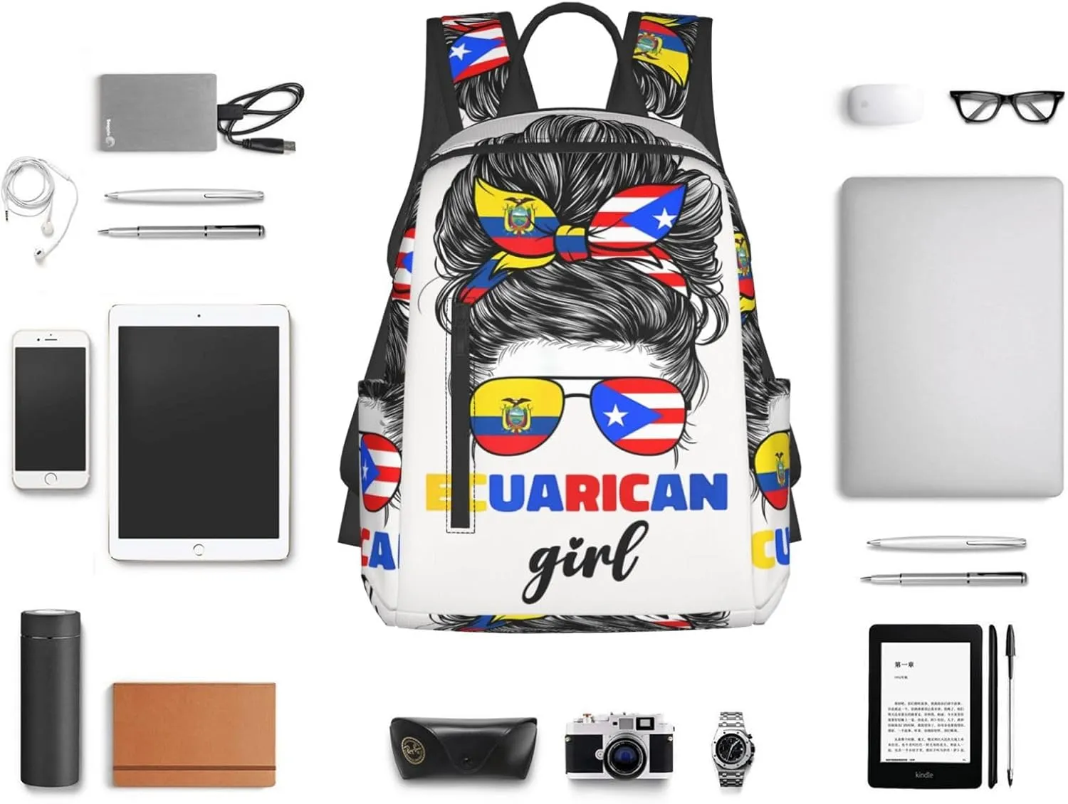 Ecuadorian Puerto Rican Rico Ecuador Flag Women Casual Backpacks Large Capacity Laptop Backpack Sports Fitness Rucksack Travel Carry-On Daypack Work Bag for Outdoor Camping