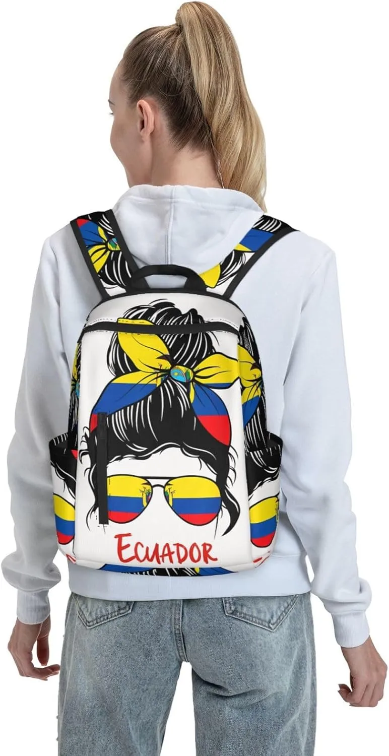 Ecuadorian Women Ecuador Flag Casual Backpacks Large Capacity Laptop Backpack Sports Fitness Rucksack Travel Carry-On Daypack Work Bag for Outdoor Camping
