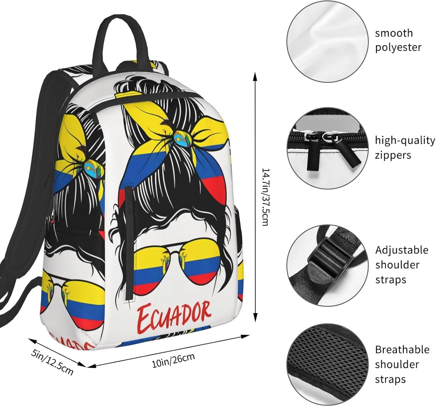 Ecuadorian Women Ecuador Flag Casual Backpacks Large Capacity Laptop Backpack Sports Fitness Rucksack Travel Carry-On Daypack Work Bag for Outdoor Camping