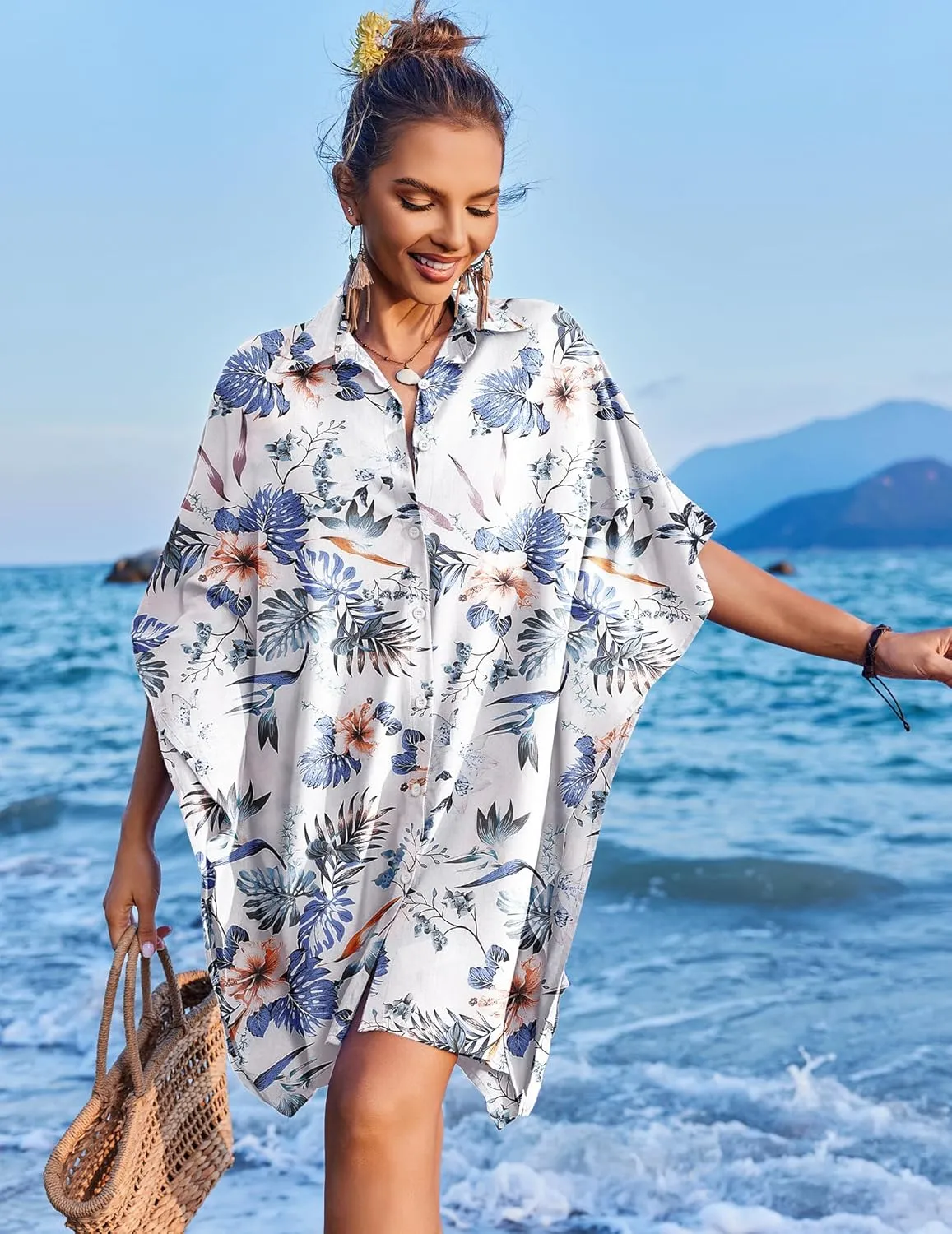 Ekouaer Beach Shirt Coverups for Women Button Down Bathing Suit Coverups for Swimwear