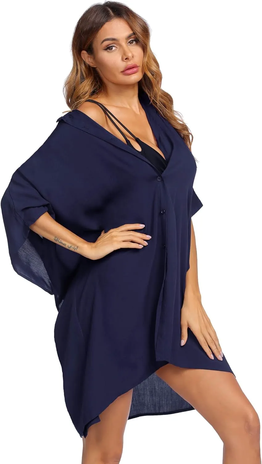 Ekouaer Beach Shirt Coverups for Women Button Down Bathing Suit Coverups for Swimwear