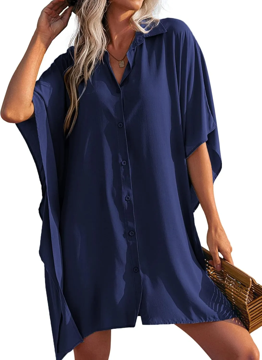 Ekouaer Beach Shirt Coverups for Women Button Down Bathing Suit Coverups for Swimwear