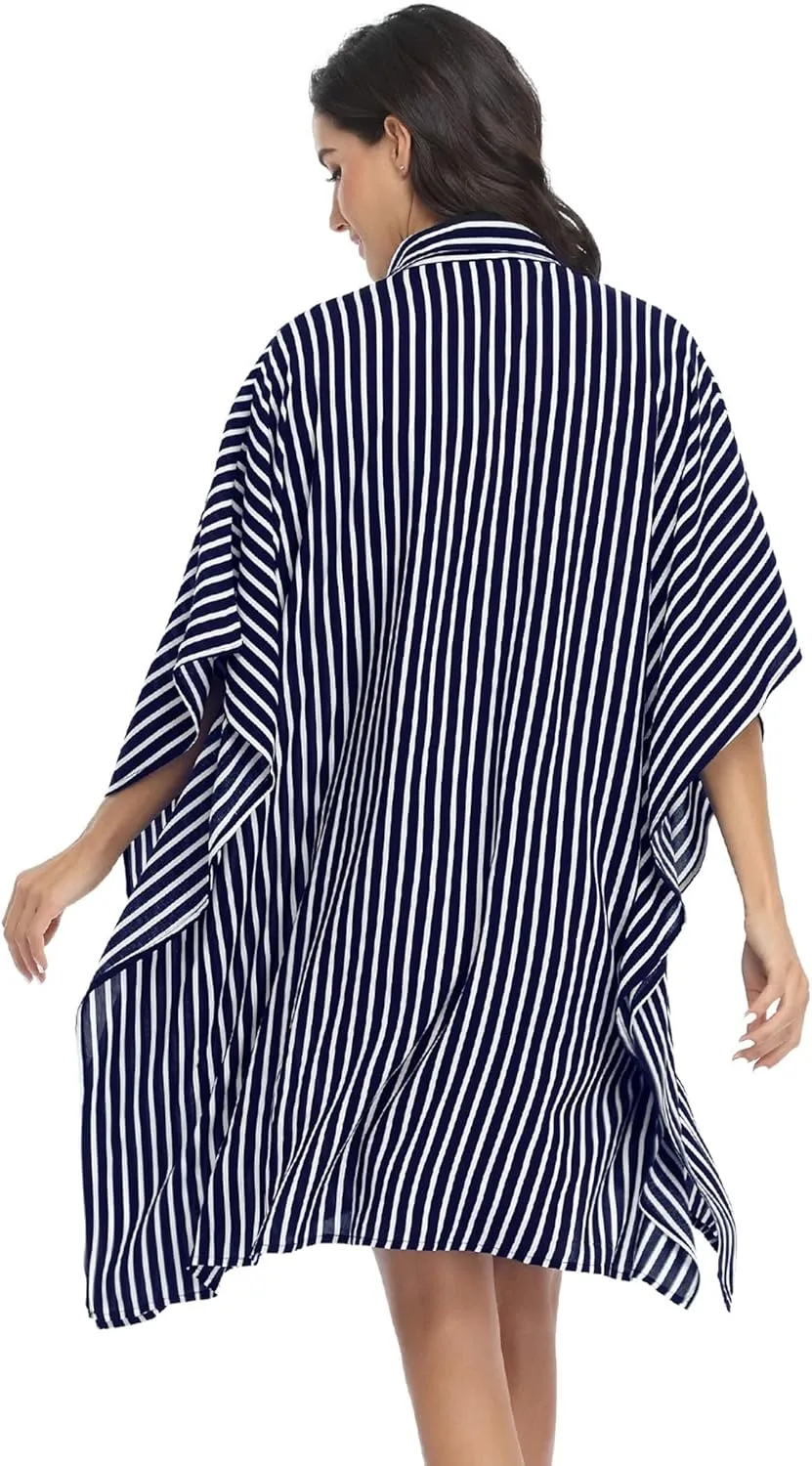 Ekouaer Women's Swimsuit Cover Up 3/4 Sleeve Beachwear Bikini Coverups Button Down Oversized Cover Up Shirt S-3XL