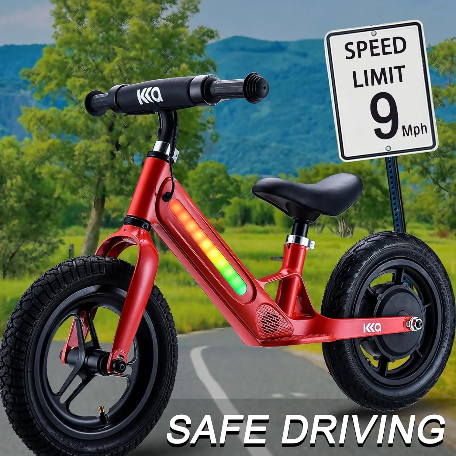 Electric Balance Bike for Kid 3-5 Old Children Electric Mini Bike with Colorful Lights 2 Speed 12 Inch 9Mph 24V 180W for Boy Girl Beginner Gift Adjustable Seat & Handle