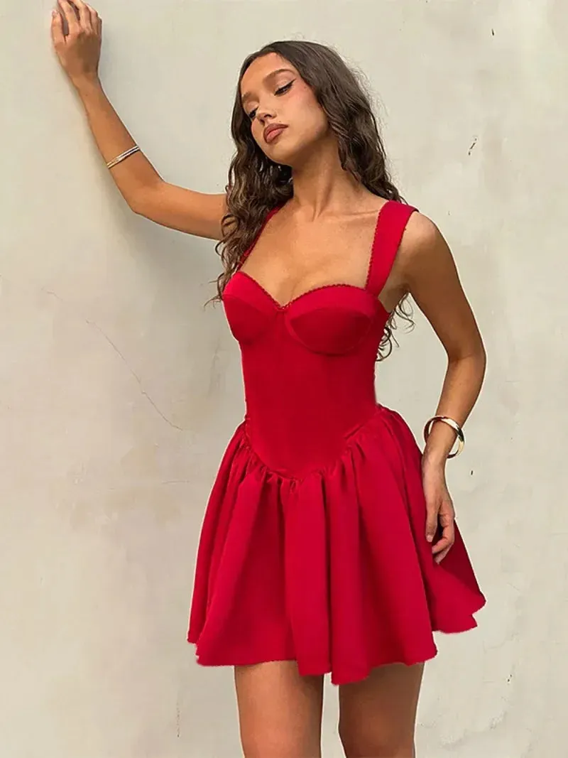 Elegant A-Line Red Party Dress with Lace-Up Back and Bowknot Detail