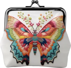 Embroidery Colorful Butterfly Print Portable Women Coin Purse Cute Mini Zipper Wallet with Kiss Lock Credit Cards