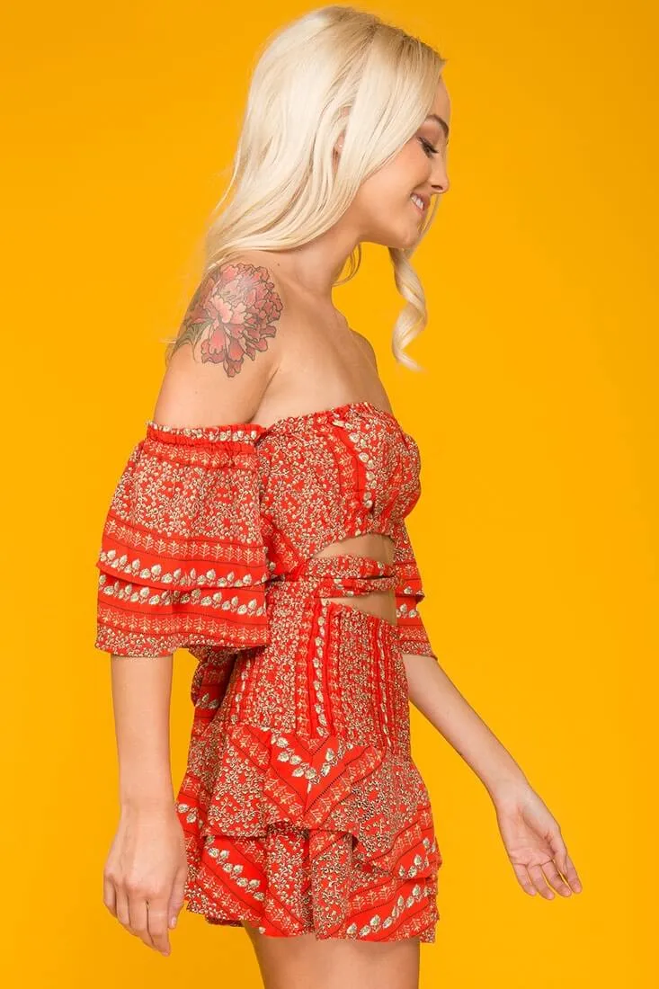Emory Floral Print Top Red