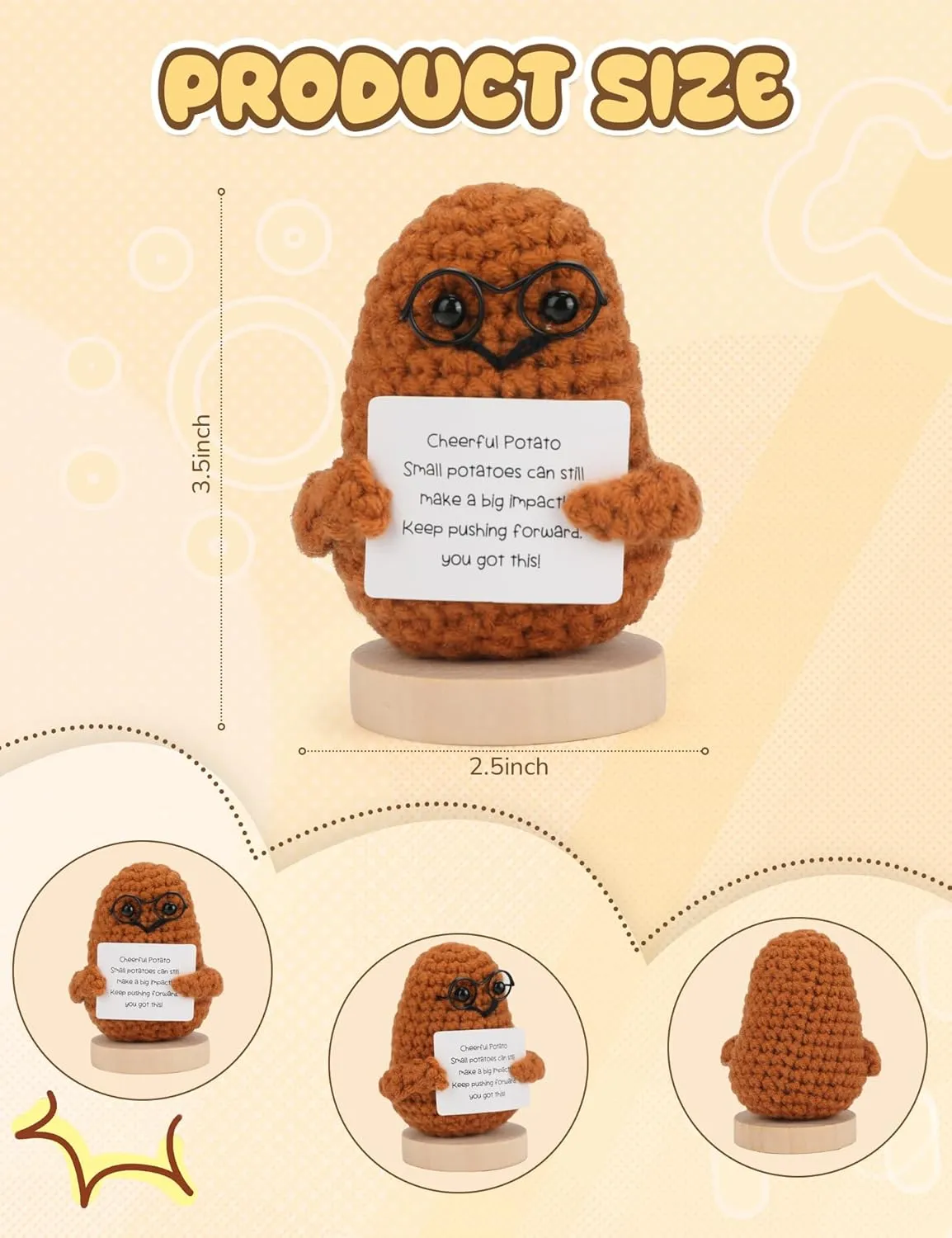 Emotional Support-Nuggets-Positive-Potato, Funny Encouraging Pickle with Base, Mini Cute Knitted Crochet Plush Dolls, Handmade Birthday Gifts from Friend/Family - Orange