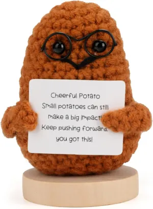 Emotional Support-Nuggets-Positive-Potato, Funny Encouraging Pickle with Base, Mini Cute Knitted Crochet Plush Dolls, Handmade Birthday Gifts from Friend/Family - Orange