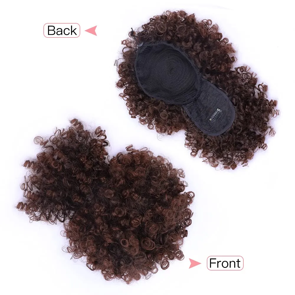 ENTRANCED STYLES Drawstring Ponytail with Bangs - Afro Puff Extensions for Women, Short Curly Clip in Wrap Updo Hairpiece (2-33#)