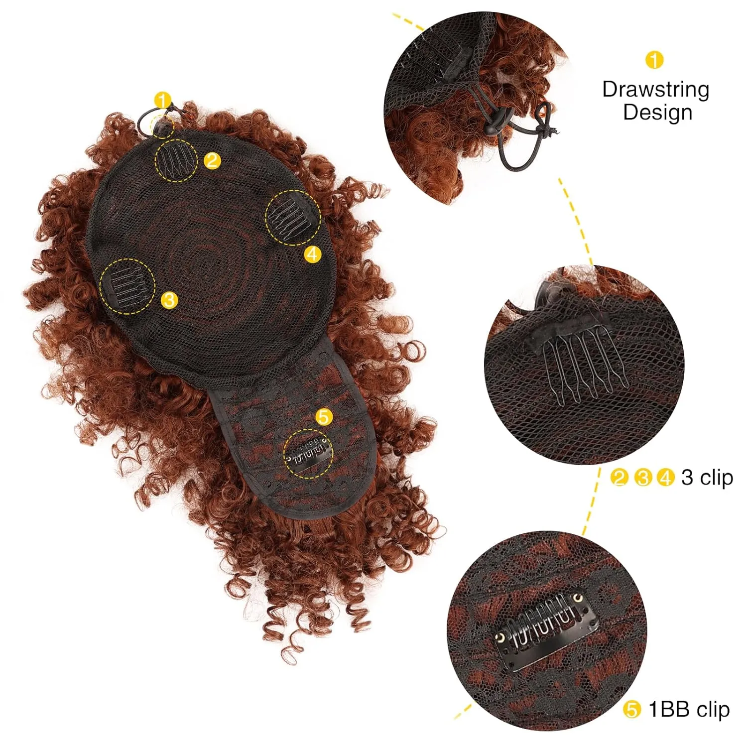 ENTRANCED STYLES Drawstring Ponytail with Bangs - Afro Puff Extensions for Women, Short Curly Clip in Wrap Updo Hairpiece (350#)
