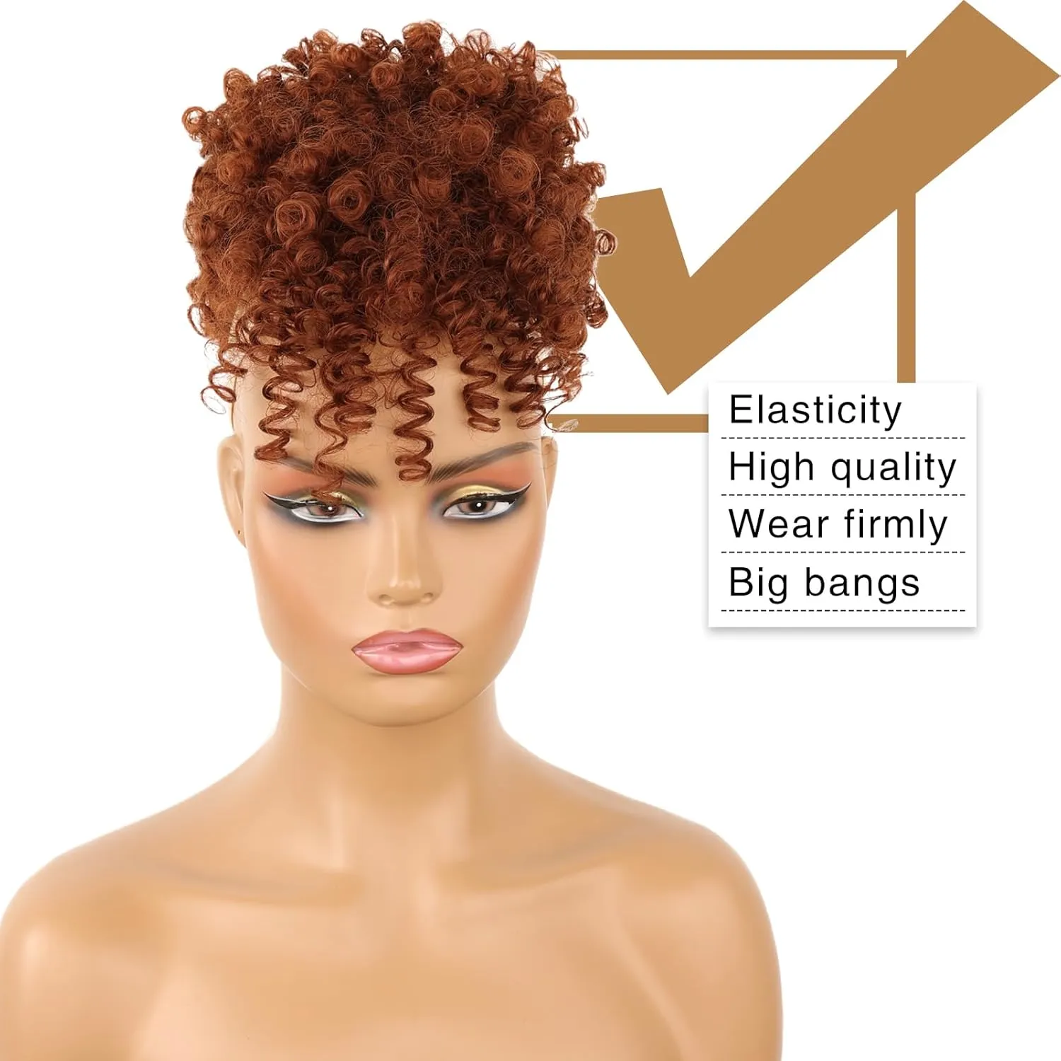 ENTRANCED STYLES Drawstring Ponytail with Bangs - Afro Puff Extensions for Women, Short Curly Clip in Wrap Updo Hairpiece (350#)