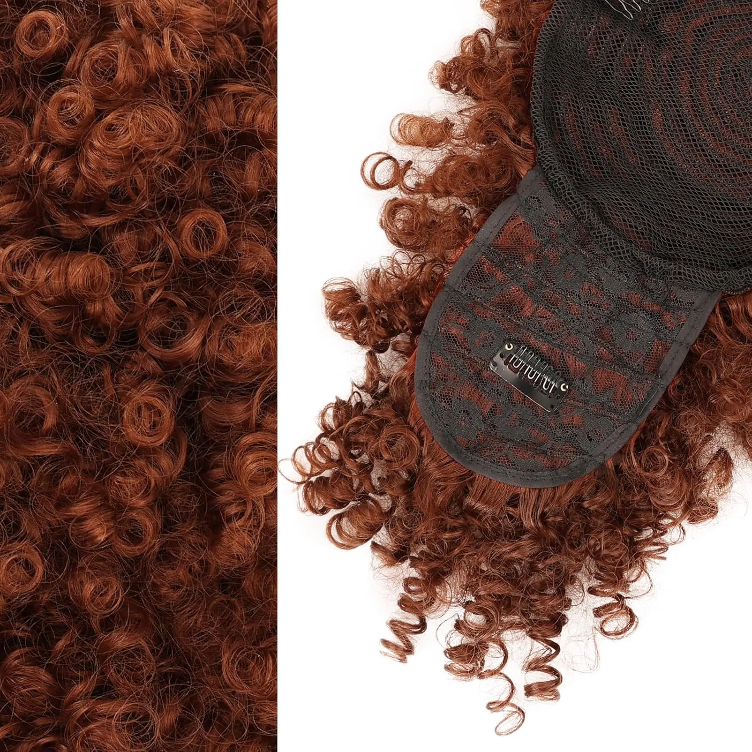 ENTRANCED STYLES Drawstring Ponytail with Bangs - Afro Puff Extensions for Women, Short Curly Clip in Wrap Updo Hairpiece (350#)