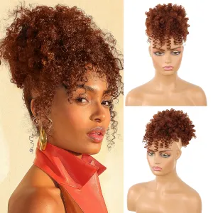 ENTRANCED STYLES Drawstring Ponytail with Bangs - Afro Puff Extensions for Women, Short Curly Clip in Wrap Updo Hairpiece (350#)