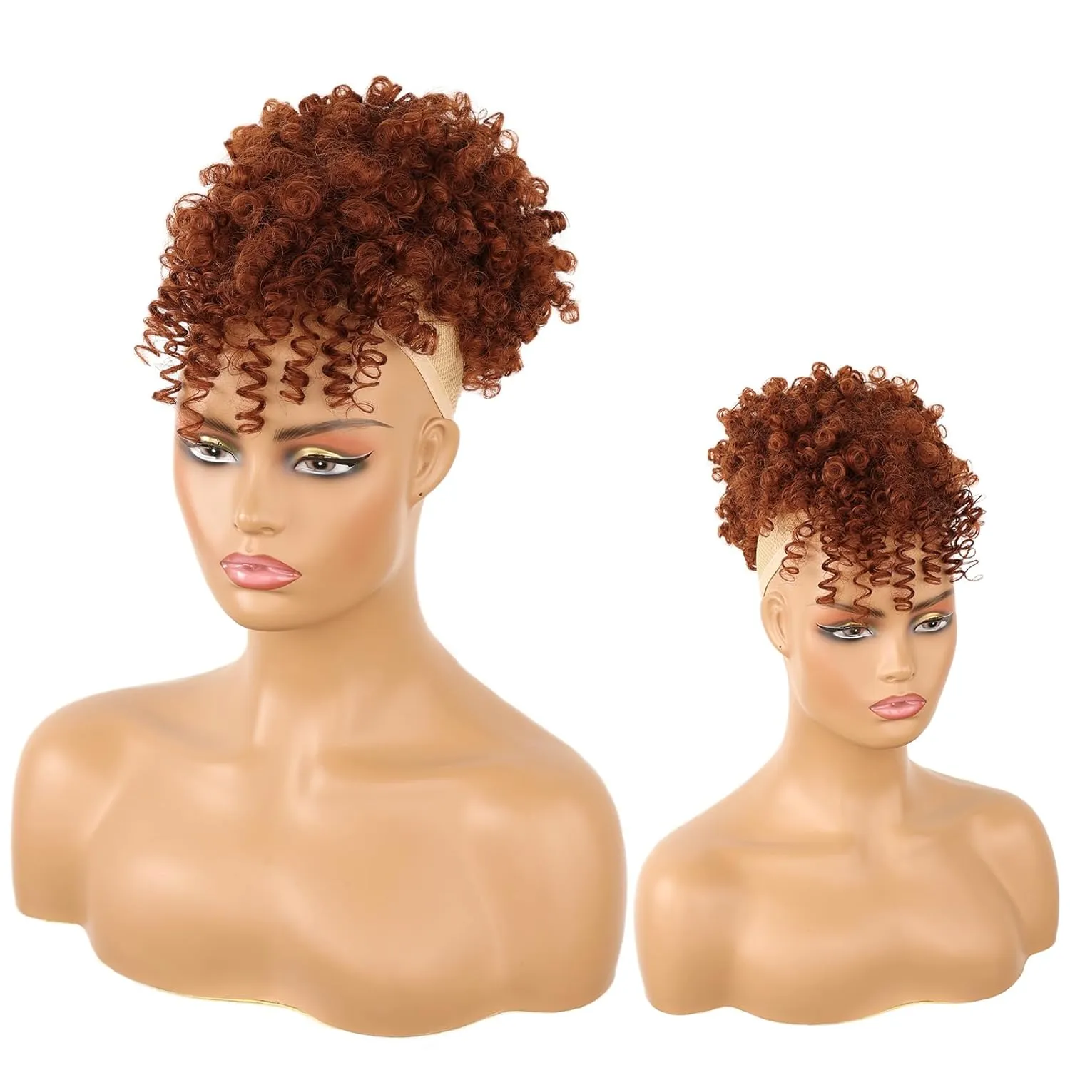 ENTRANCED STYLES Drawstring Ponytail with Bangs - Afro Puff Extensions for Women, Short Curly Clip in Wrap Updo Hairpiece (350#)