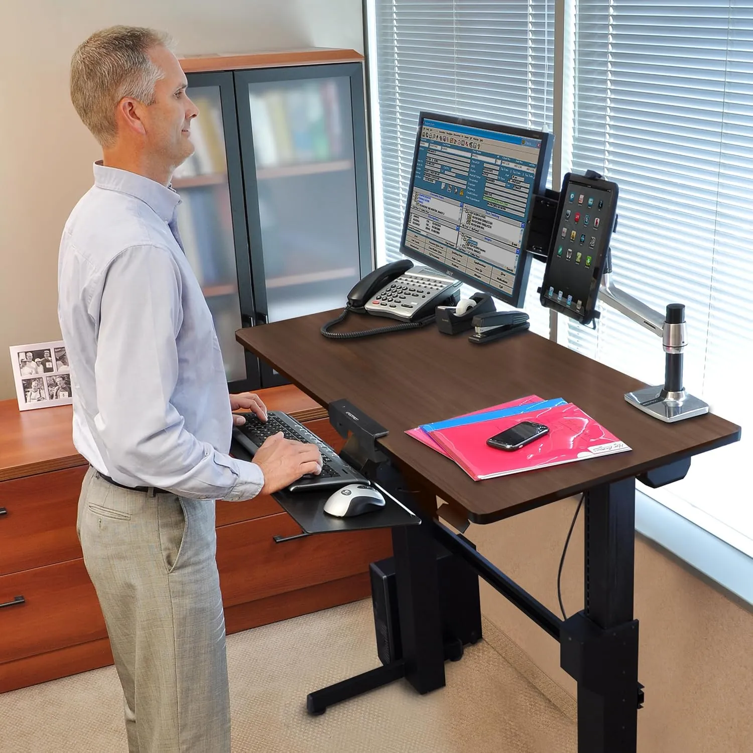 Ergotron – WorkFit-D Standing Desk, Height Adjustable Sit Stand Ergonomic Desk – Walnut