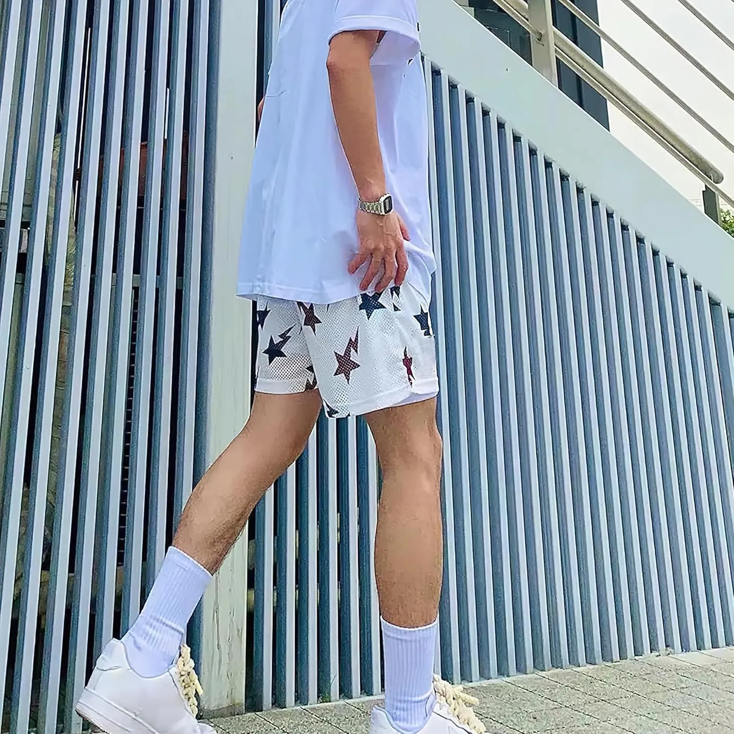 Eric Shorts Mesh Print Drawstring Shorts Hip Hop Casual Cool Workout Basketball Short Pants