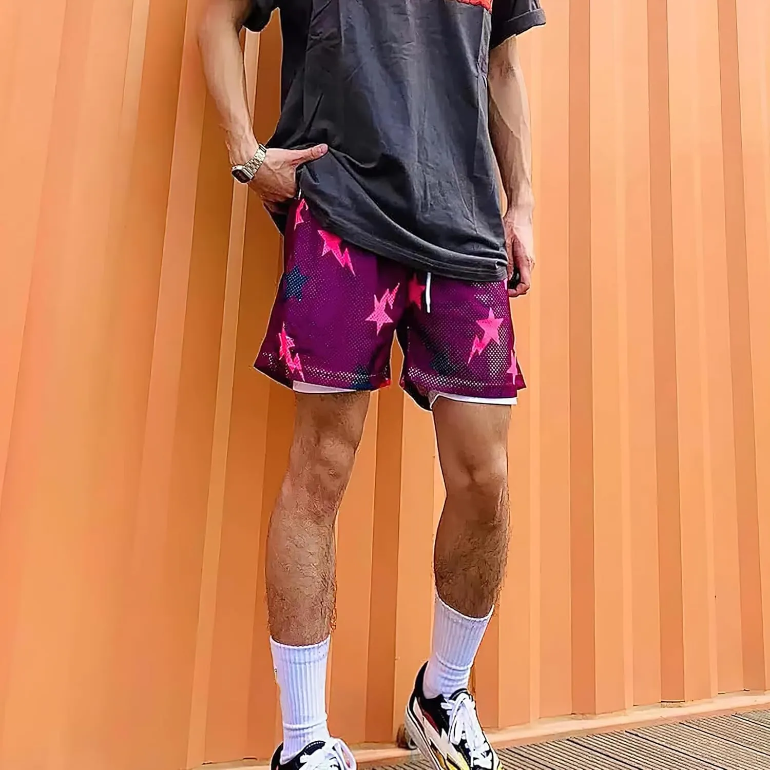 Eric Shorts Mesh Print Drawstring Shorts Hip Hop Casual Cool Workout Basketball Short Pants