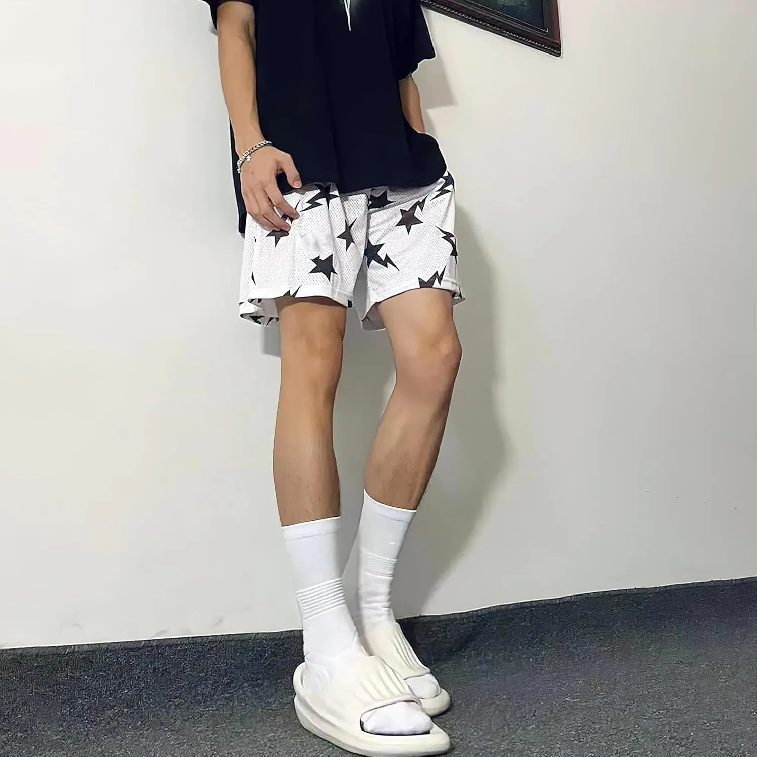 Eric Shorts Mesh Print Drawstring Shorts Hip Hop Casual Cool Workout Basketball Short Pants