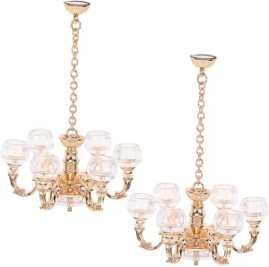 ERINGOGO 2pcs Mini Chandelier Lamp Prop for 1:12 Doll House Ceiling Pendant Light Miniature Decorative Lighting