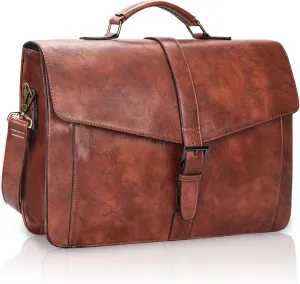 ESTARER Men's Leather Briefcase 17.3 Inch Laptop Messenger Bag for Office/Business/Travel, Professional Leather Computer Shoulder Bag, Brown